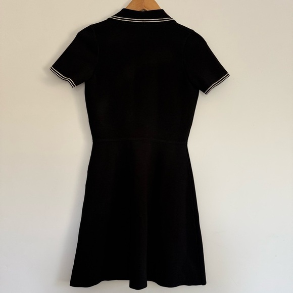 SANDRO Laureene Contrast Topstiched Dress in black with ivory detail Size: 36/S - Picture 3 of 8